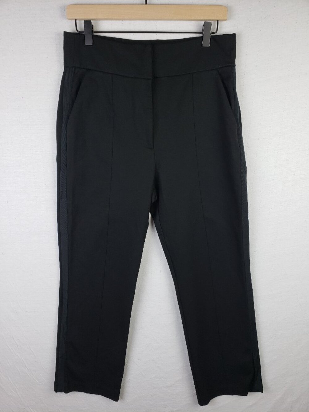& Other Stories Tuxedo Pants Crop Trousers Black Straight Leg High Rise size 10